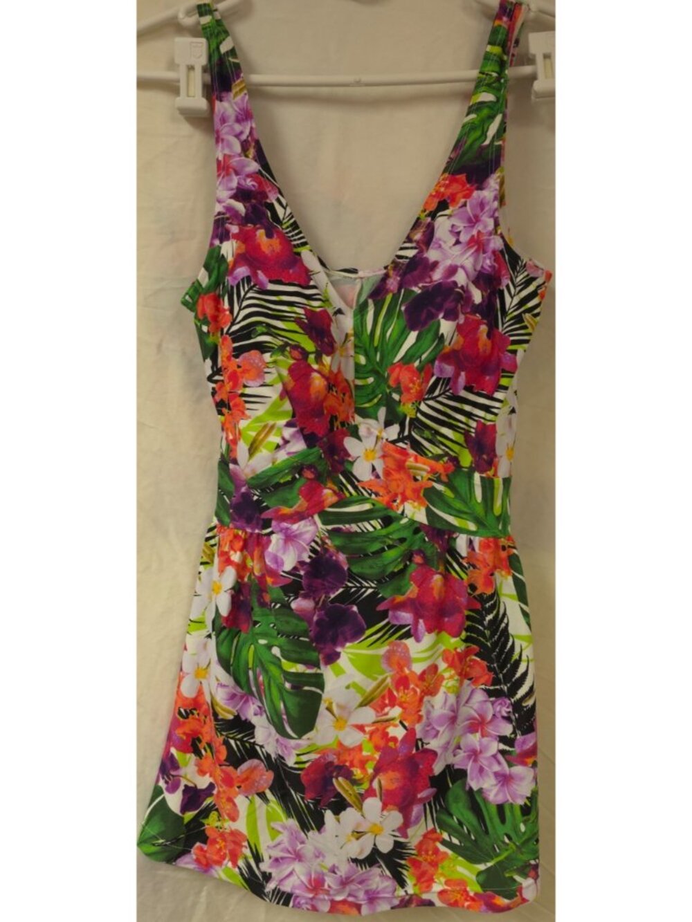 Maxine by Hollywood Sz 12 Tropical Leaf Floral One Piece Dress Tankini Swimsuit